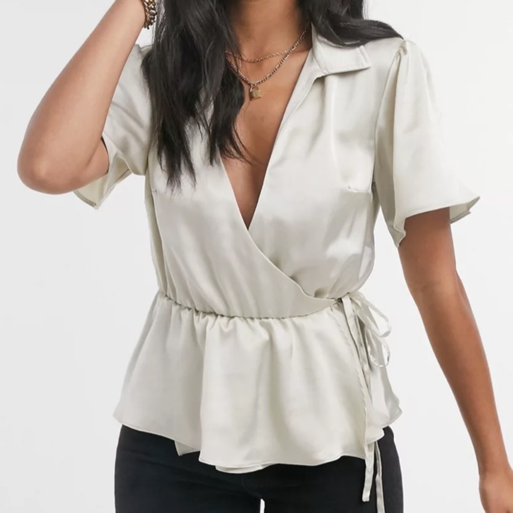 Champagne colored satin wrap top